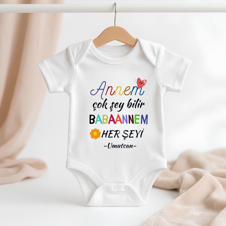 Kişiye özel bebek zıbın - Esprili Anneanne Babaanne Temalı İsimli %100 Pamuklu Bebek Body