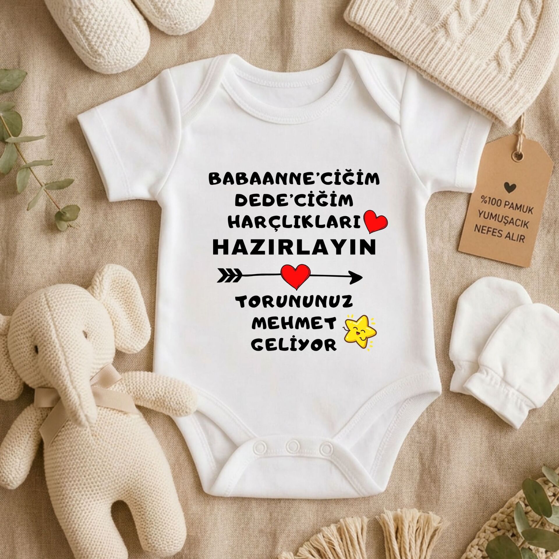 ''Harçlıkları Hazırlayın, Torununuz Geliyor'' Tasarımlı Kişiye Özel Bebek Zıbını – Müjde Veren Esprili Yenidoğan Hediye Body