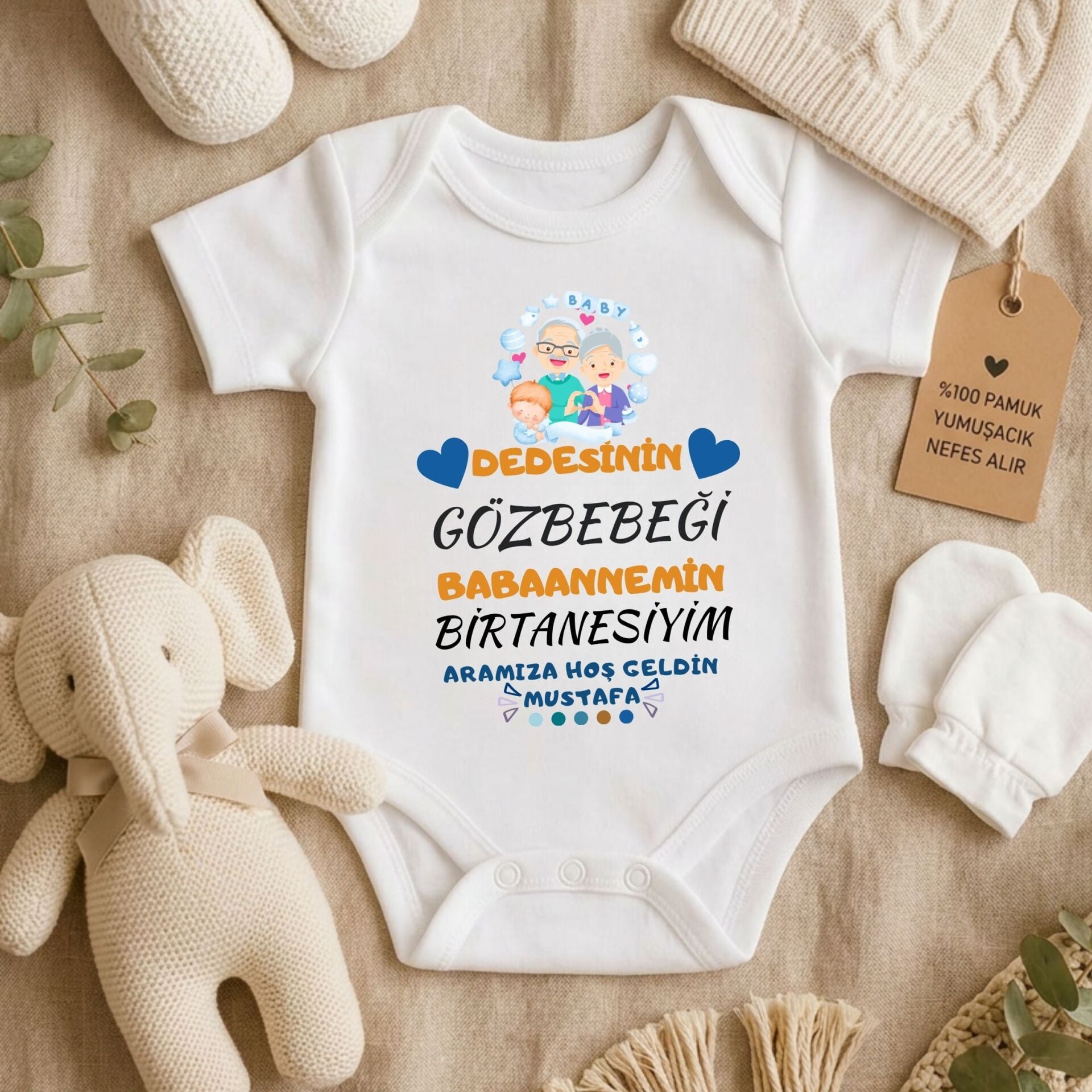 ''Dedesinin Gözbebeği'' Tasarımlı Kişiye Özel Bebek Zıbını – Aile Temalı İsme Özel Yenidoğan Body