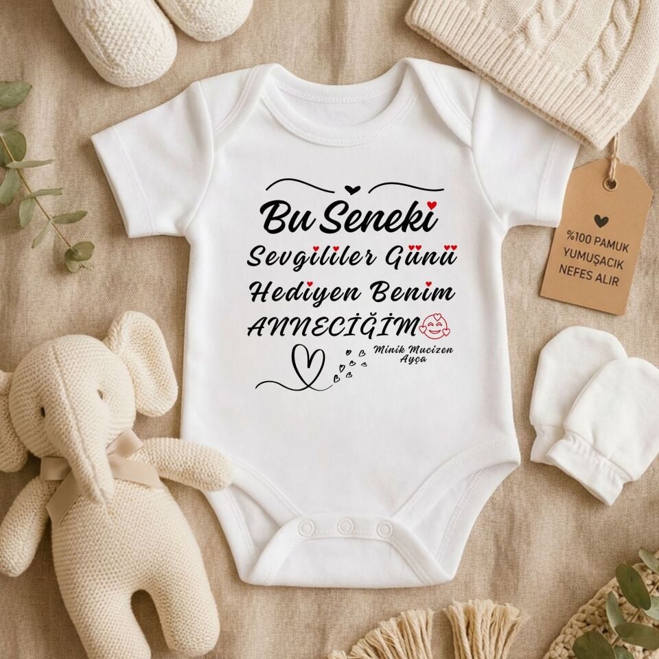 Kişiye Özel Sevgililer Günü Bebek Zıbını - Anne ve Babaya Hediye %100 Pamuk