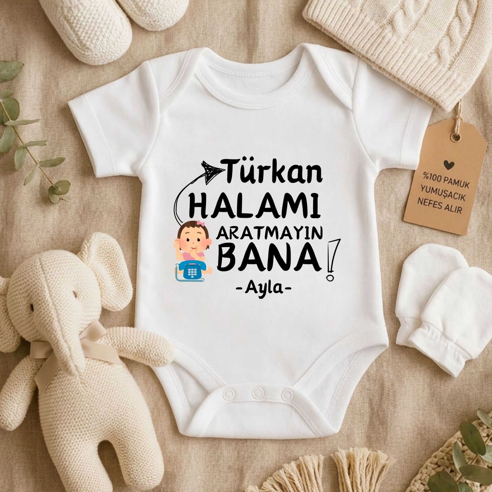 Kişiye özel bebek zıbın - Esprili Halamı Teyzemi Aratmayın Bana İsimli %100 Pamuklu Bebek Body