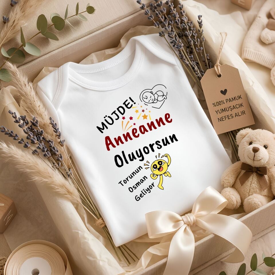 Kişiye Özel İsimli Bebek Zıbını – ''Müjde! Anneanne/Babaanne Oluyorsun'' Eğlenceli Hamilelik Duyuru Body
