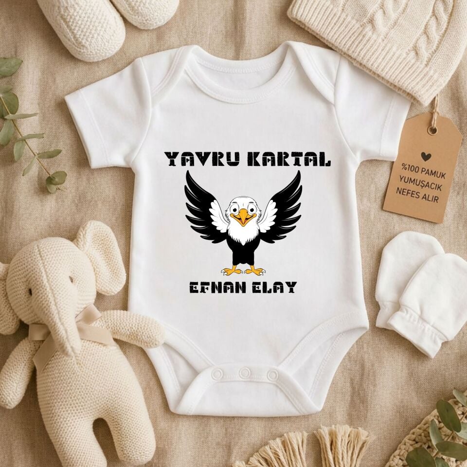 Kişiye Özel İsimli Bebek Zıbını – ''Yavru Kartal'' Taraftar Temalı Yeni Doğan Hediye Body