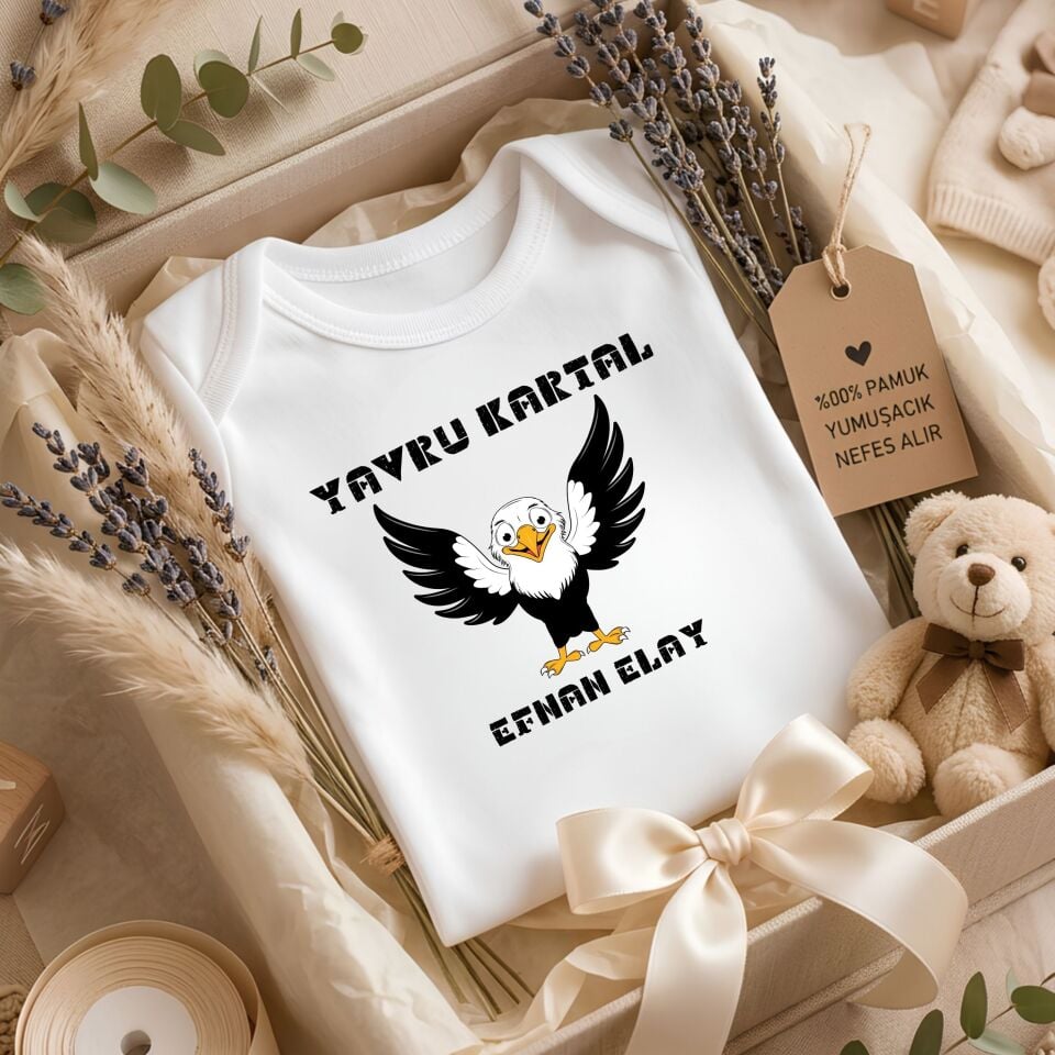Kişiye Özel İsimli Bebek Zıbını – ''Yavru Kartal'' Taraftar Temalı Yeni Doğan Hediye Body