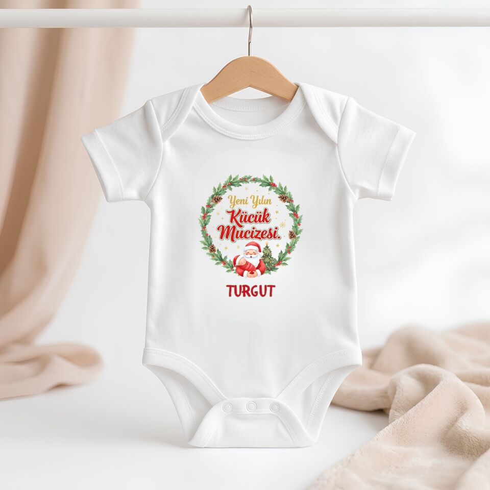 Kişiye özel bebek zıbın - Yeni Yılın Küçük Mucizesi İsimli Yılbaşı Temalı %100 Pamuklu Bebek Body