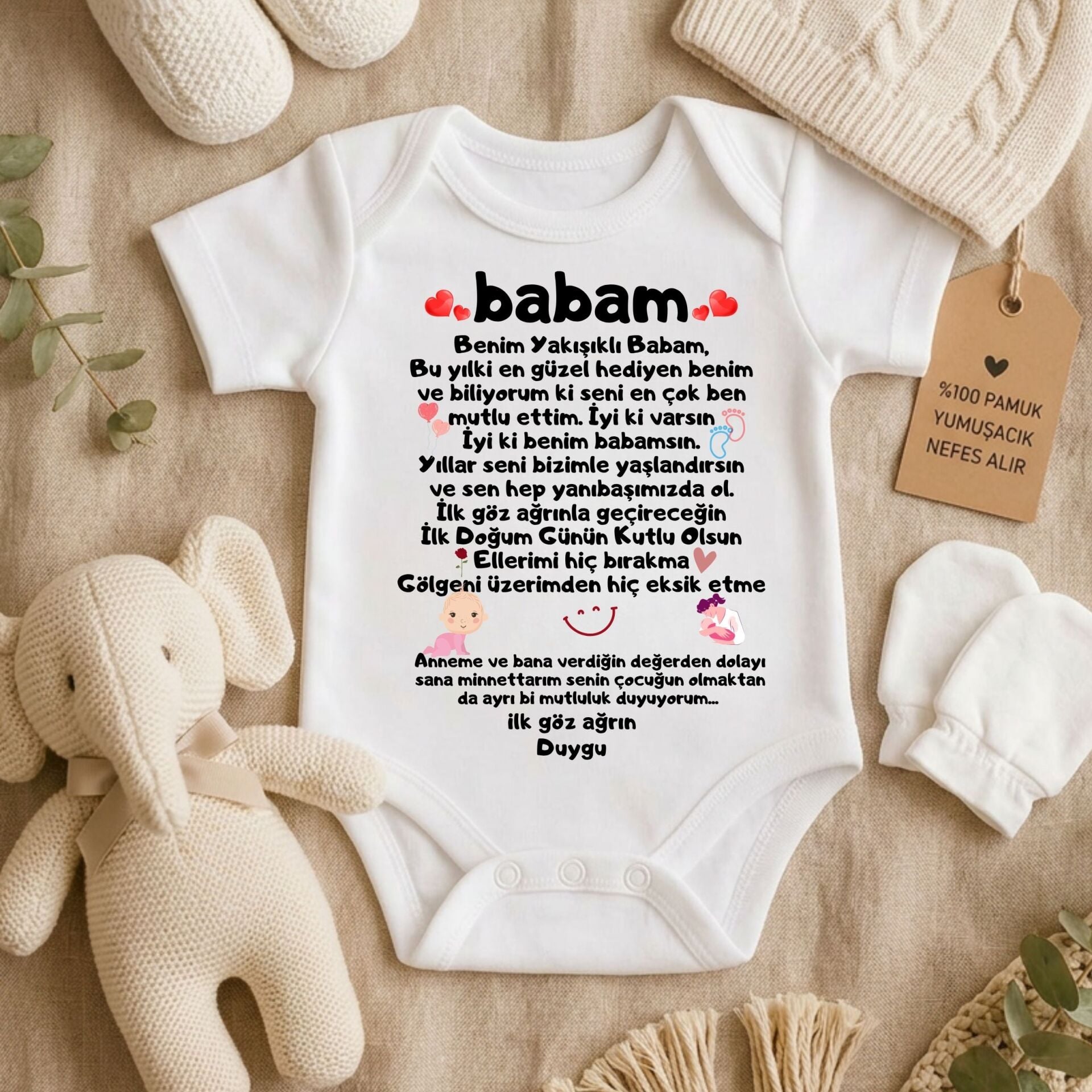 Kişiye Özel Babaya Doğum Günü Hediyesi Bebek Zıbın %100 Pamuk Mektup Yazılı Bebek Body
