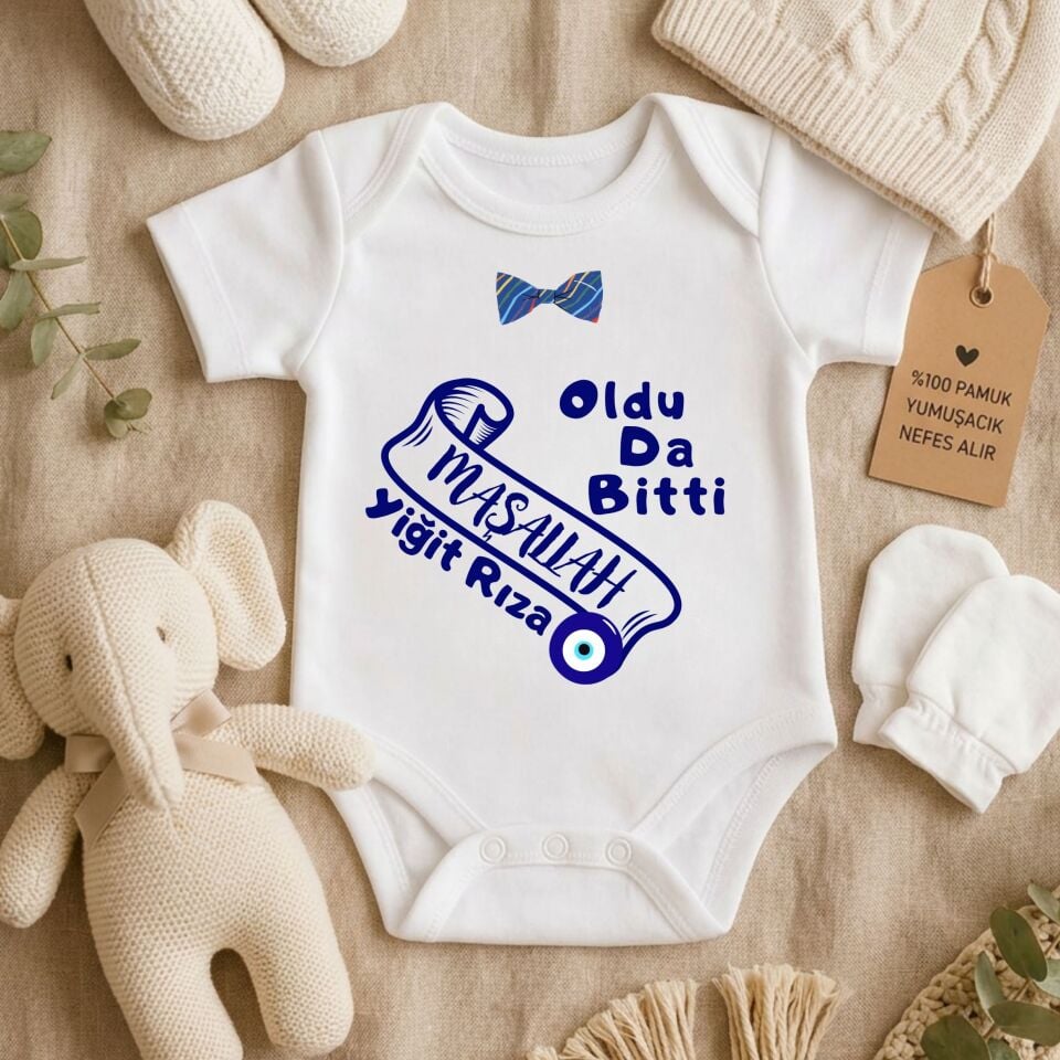 Kişiye Özel Sünnet Bebek Zıbın %100 Pamuk Oldu Da Bitti Maşallah Ferman Tasarımlı İsimli Bebek Body
