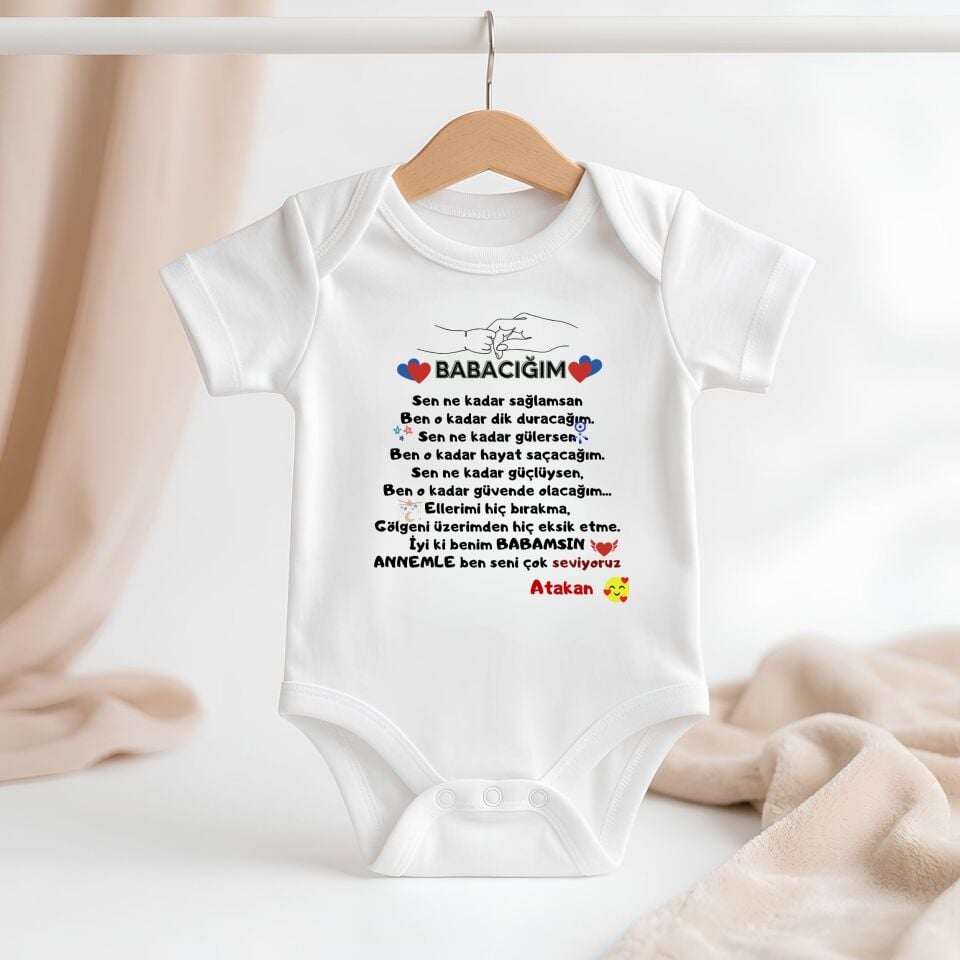 Kişiye Özel İsimli Babacığım Bebek Zıbın %100 Pamuklu Body