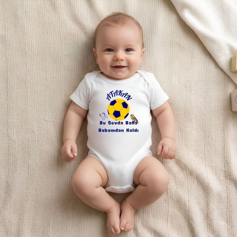 Kişiye Özel İsim, Kanarya ve Futbol Topu Figürlü ''Bu Sevda Bana Babamdan Kaldı'' Bebek Zıbını