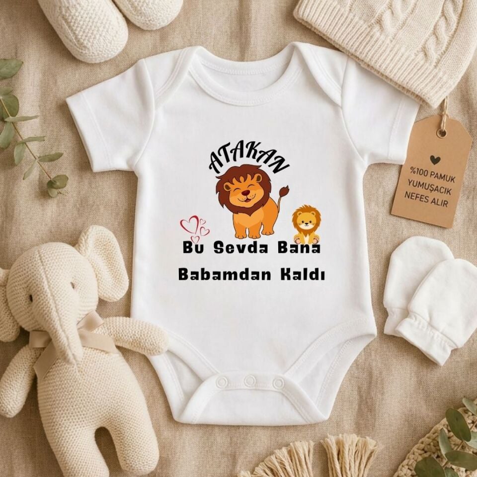 Kişiye Özel İsim ve Aslan Figürlü ''Bu Sevda Bana Babamdan Kaldı'' Bebek Zıbını