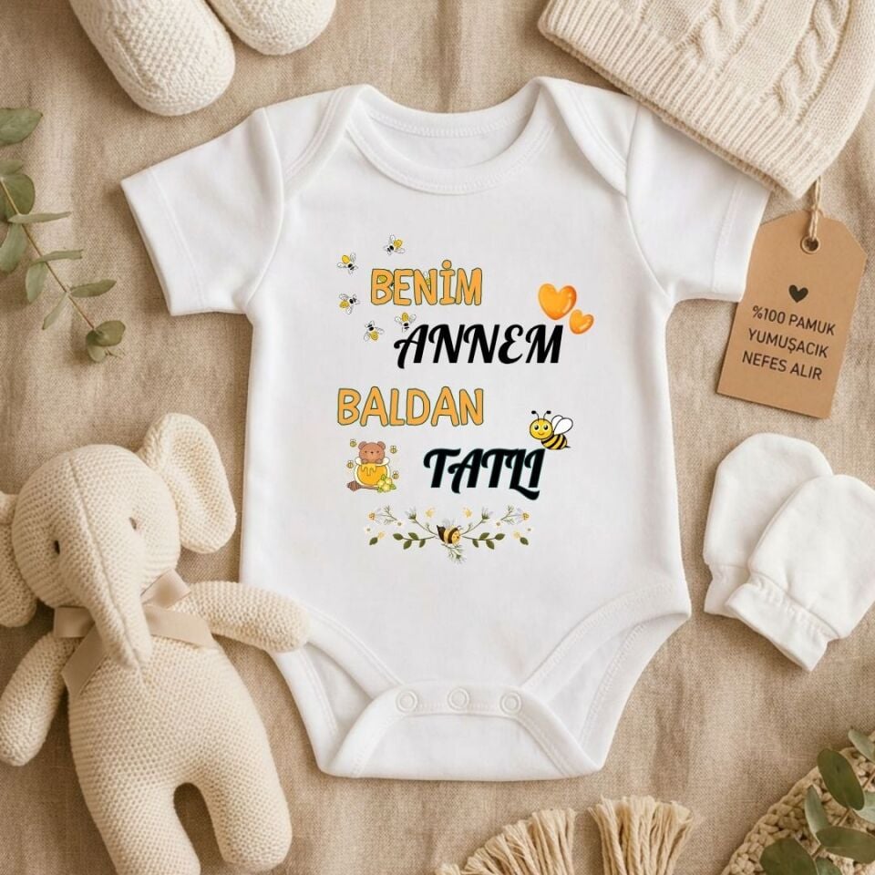 ''Benim Annem Baldan Tatlı'' Arı ve Bal Konseptli Bebek Zıbını