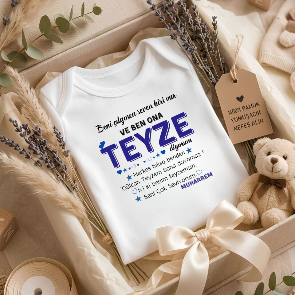 Kişiye Özel İsimli Halaya ve Teyzeye Özel Bebek Zıbını – %100 Pamuklu Baskılı Bebek Bodysuit