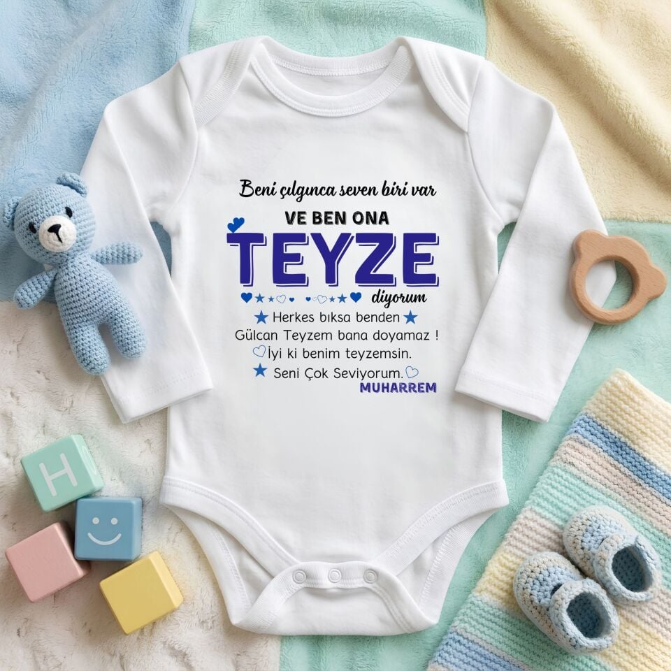 Kişiye Özel İsimli Halaya ve Teyzeye Özel Bebek Zıbını – %100 Pamuklu Baskılı Bebek Bodysuit
