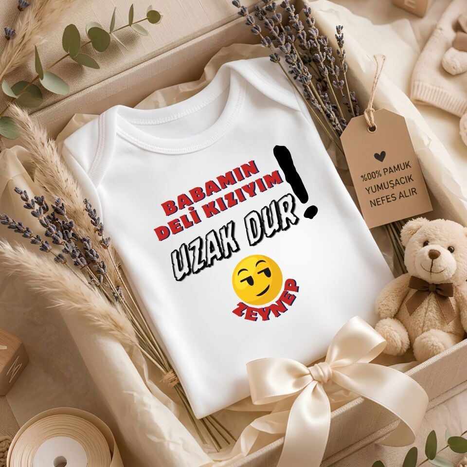 Kişiye Özel İsimli Bebek Zıbını – Babamın Deli Kızıyım Uzak Dur Pamuklu Bebek Body