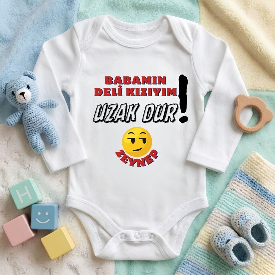 Kişiye Özel İsimli Bebek Zıbını – Babamın Deli Kızıyım Uzak Dur Pamuklu Bebek Body