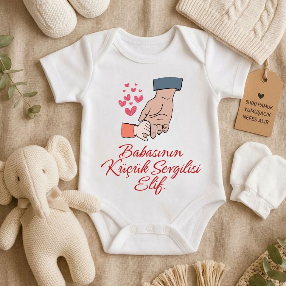Kişiye Özel İsimli Bebek Zıbını – Babasının Küçük Sevgilisi Pamuklu Bebek Body