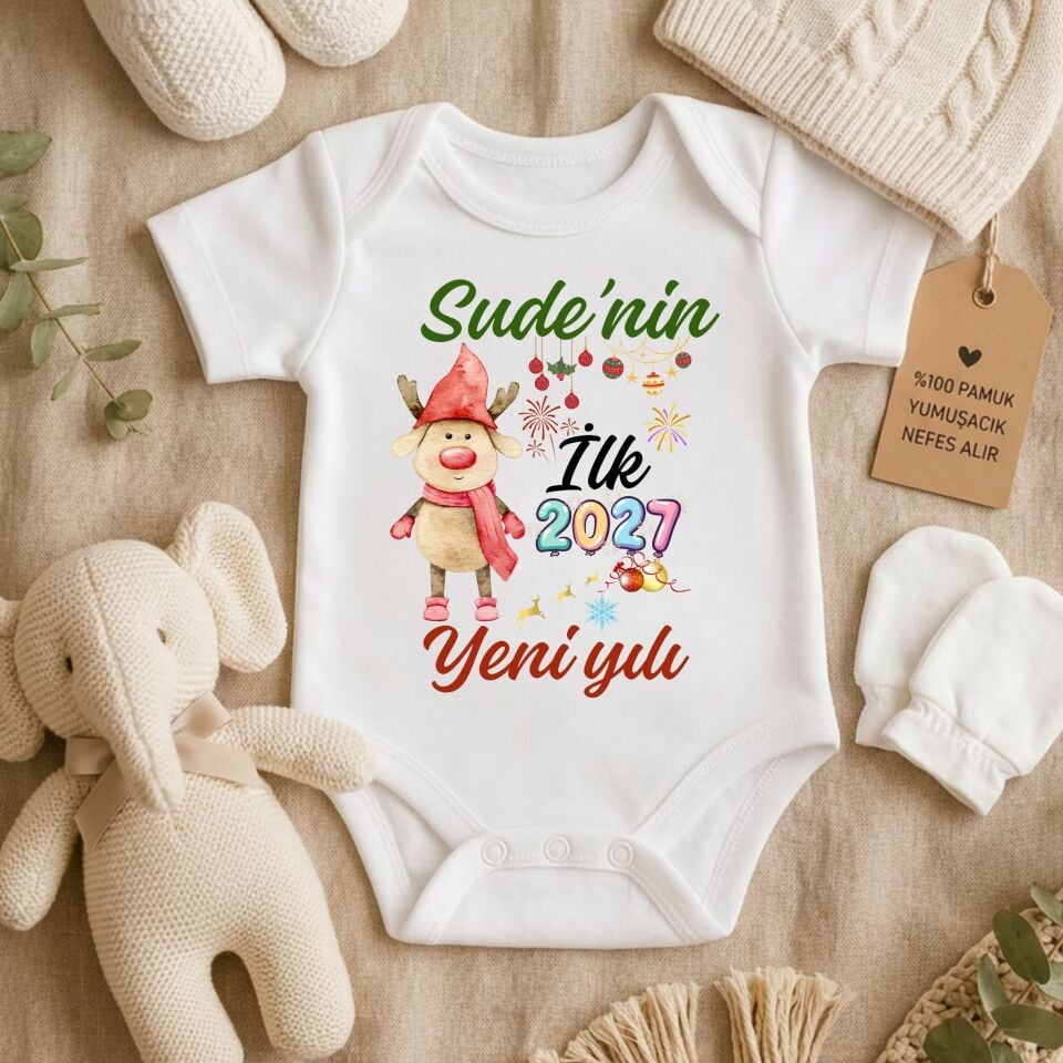 Kişiye Özel İsimli Yılbaşı Bebek Zıbını – Bebeğimin İlk  Yeni Yılı Pamuklu Bebek Body