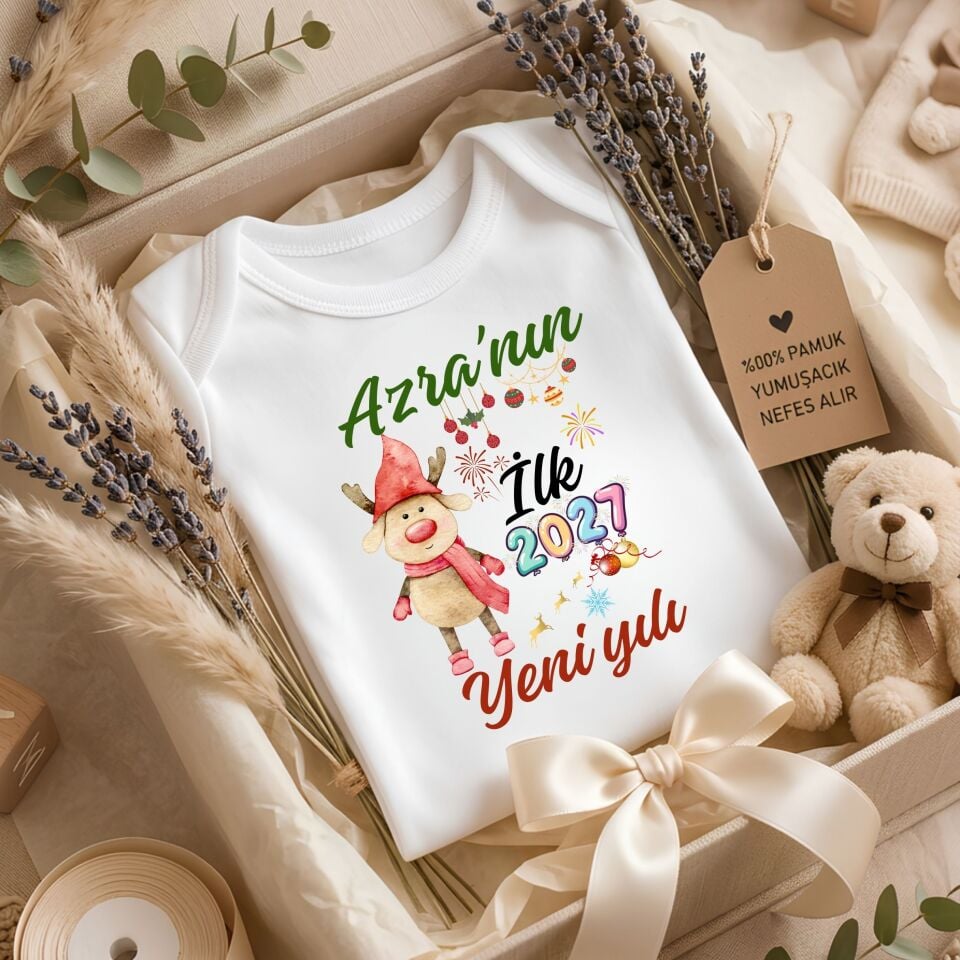 Kişiye Özel İsimli Yılbaşı Bebek Zıbını – Bebeğimin İlk  Yeni Yılı Pamuklu Bebek Body