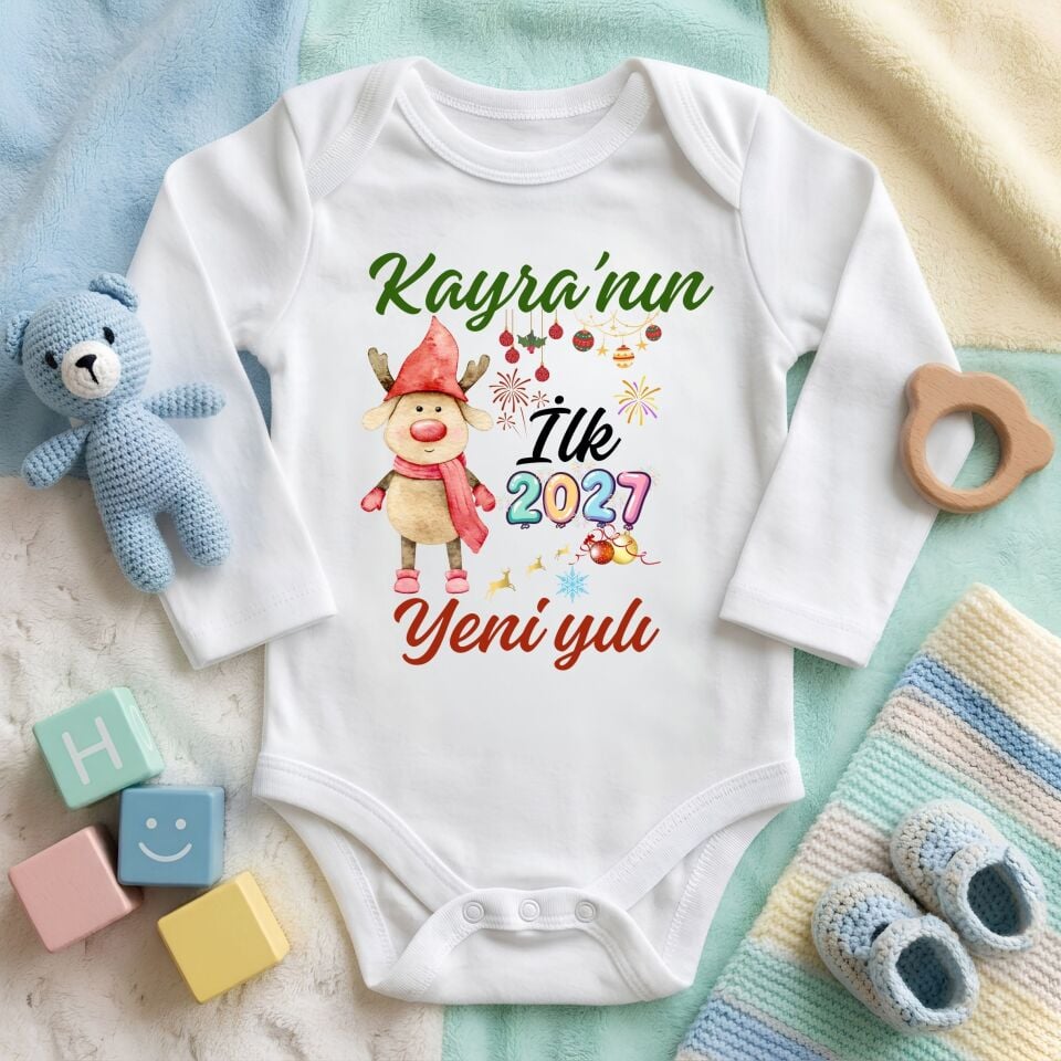 Kişiye Özel İsimli Yılbaşı Bebek Zıbını – Bebeğimin İlk  Yeni Yılı Pamuklu Bebek Body