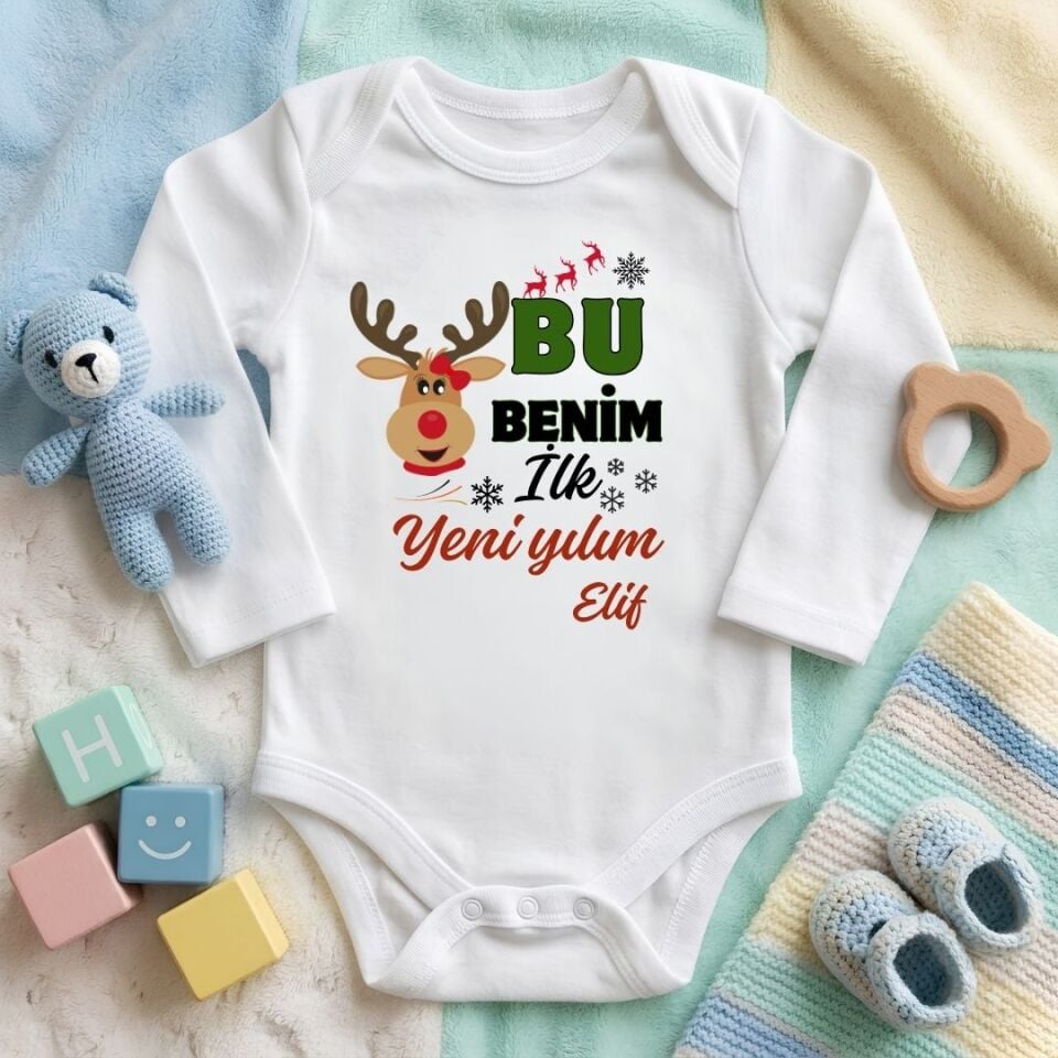 Kişiye Özel İsimli Yılbaşı Bebek Zıbını – Bu Benim İlk Yeni Yılım Pamuklu Bebek Body
