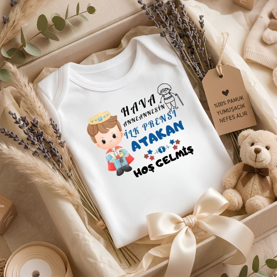 Kişiye Özel İsimli Bebek Zıbını – Babaannesinin Anneannesinin Dedesinin İlk Prensi Hoş Gelmiş Pamuklu Bebek Body