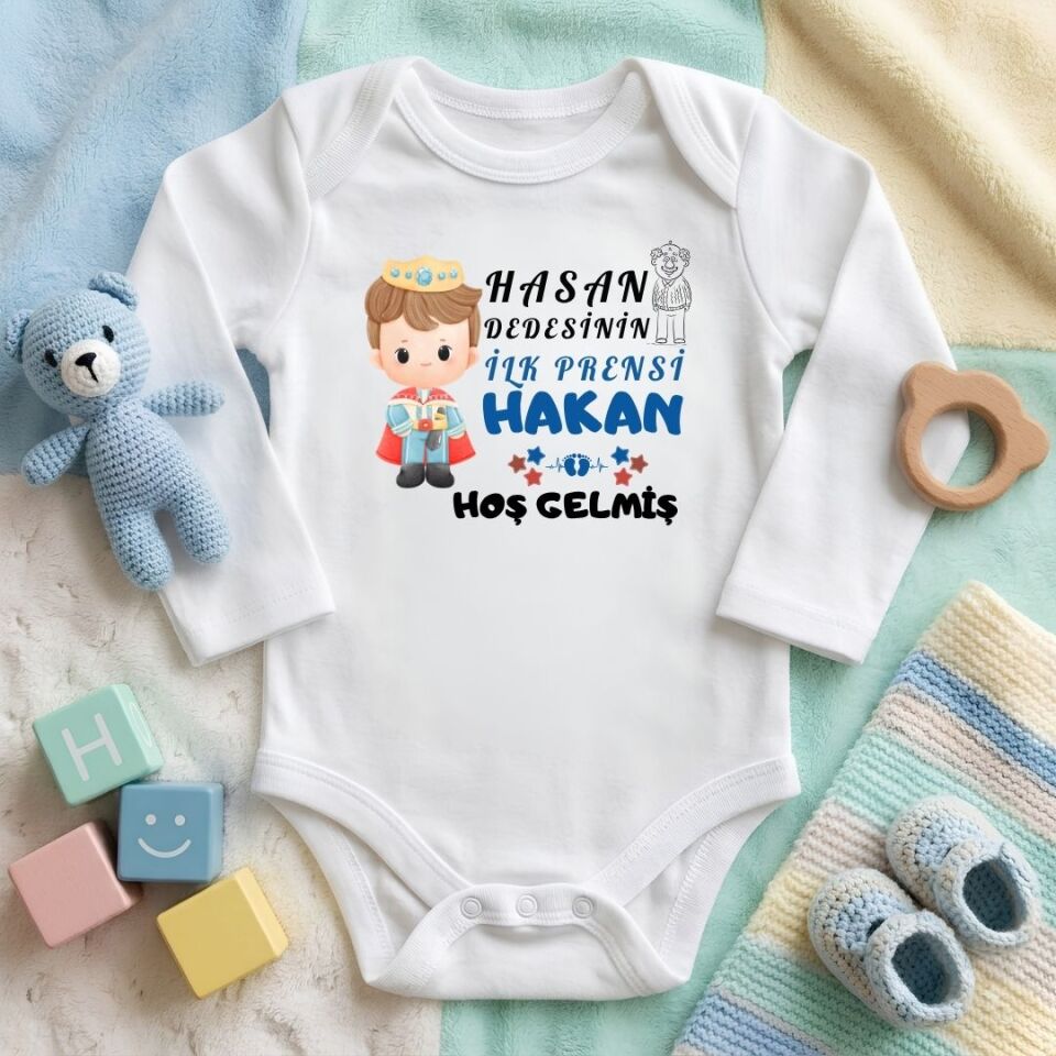 Kişiye Özel İsimli Bebek Zıbını – Babaannesinin Anneannesinin Dedesinin İlk Prensi Hoş Gelmiş Pamuklu Bebek Body