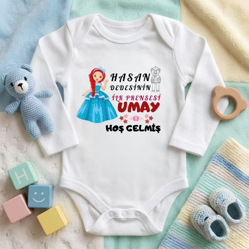 Kişiye Özel İsimli Bebek Zıbını – Babaannesinin Anneannesinin Dedesinin İlk Prensesi Hoş Gelmiş Pamuklu Bebek Body