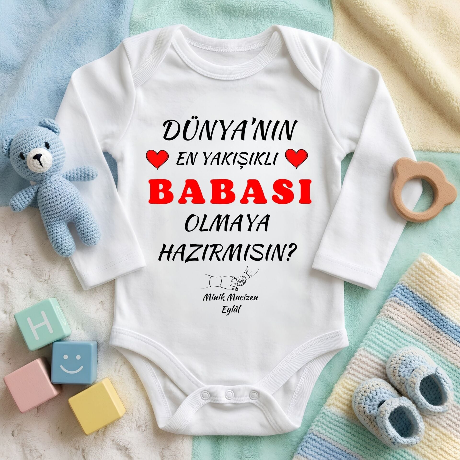 Kişiye Özel İsimli Bebek Zıbını – Dünya'nın En Yakışıklı Babası Olmaya Hazır Mısın Babaya Bebek Müjdesi Zıbını
