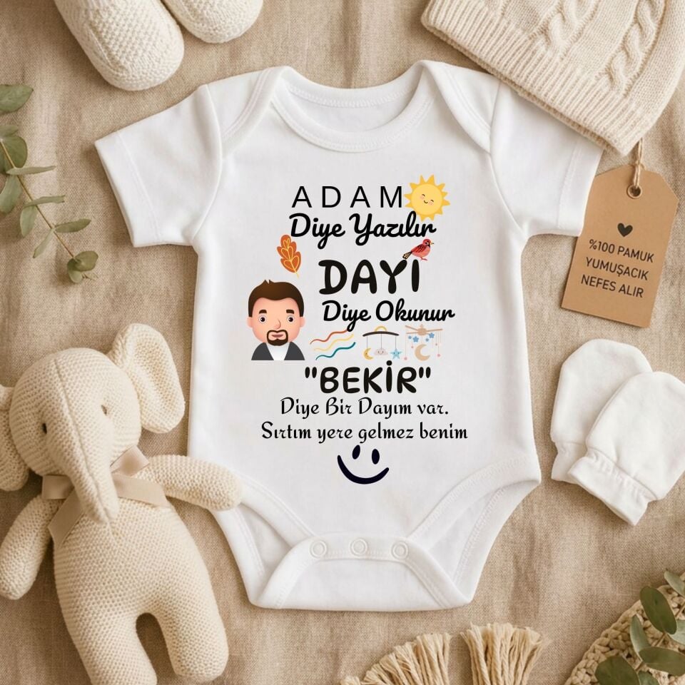 Kişiye Özel İsimli Bebek Zıbını – Adam / Cool Diye Yazılır Amca Dayi Teyze Hala Diye Okunur Pamuklu Bebek Body