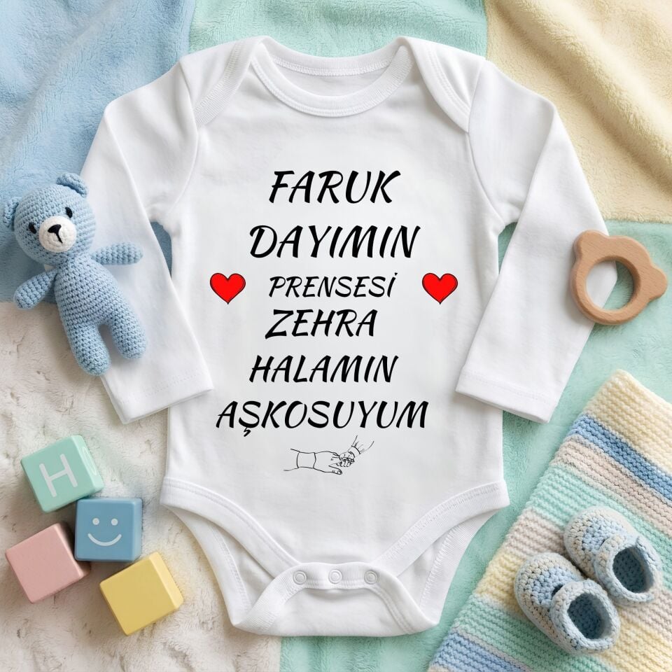 Kişiye Özel İsimli Bebek Zıbını – Amcamın / Dayımın Prensesi Teyzemin / Halamın Aşko Suyum Pamuklu Bebek Body