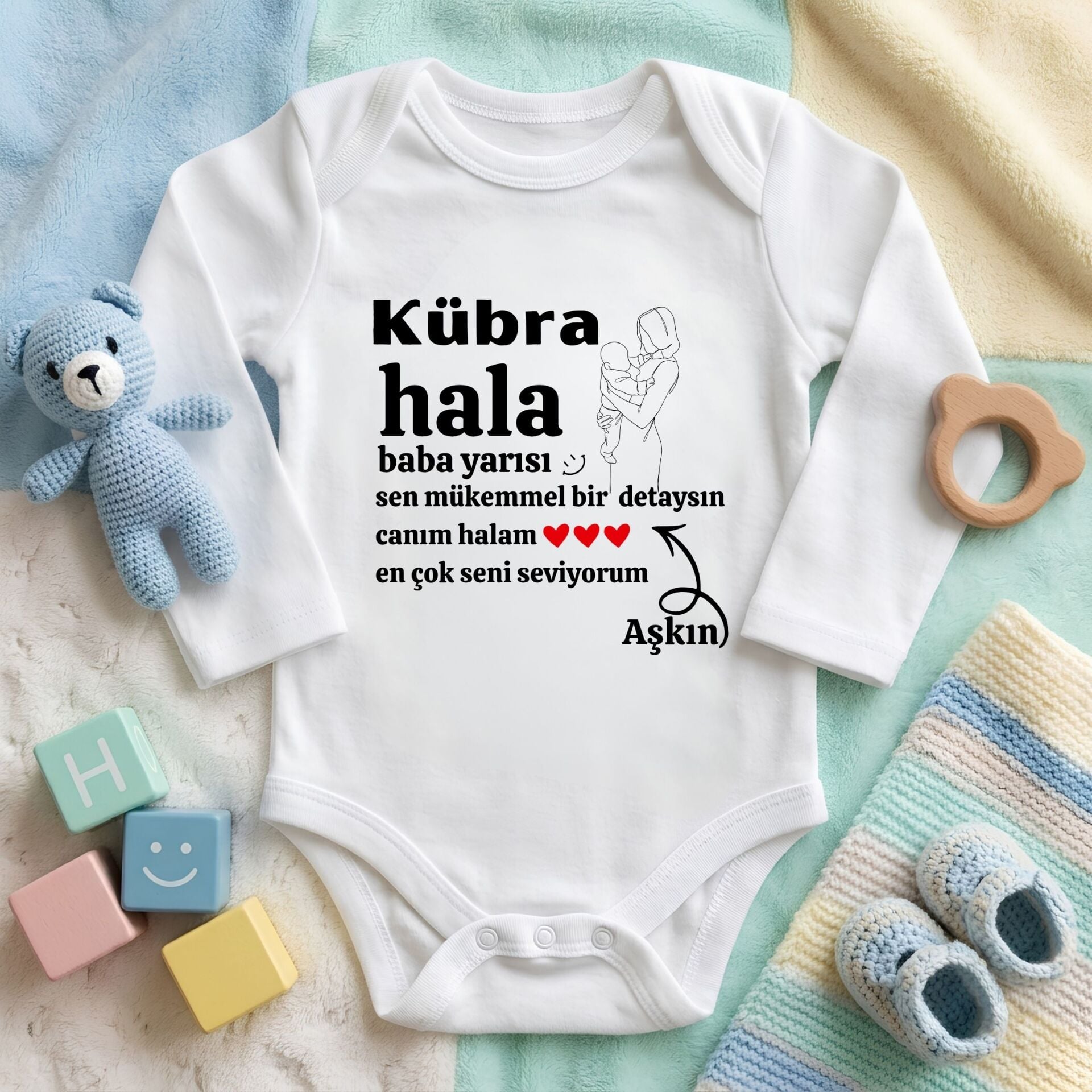Kişiye Özel İsimli Bebek Zıbını – Hala Baba Yarısı Duygusal Pamuklu Bebek Body