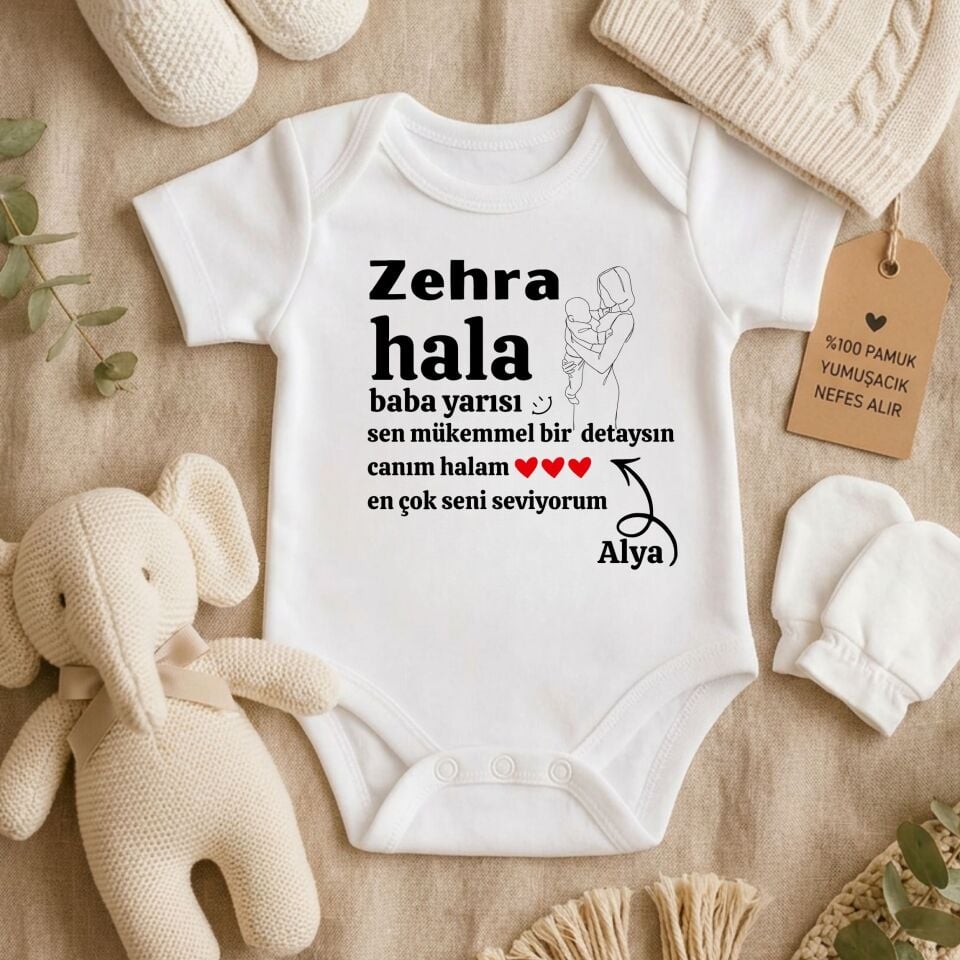 Kişiye Özel İsimli Bebek Zıbını – Hala Baba Yarısı Duygusal Pamuklu Bebek Body