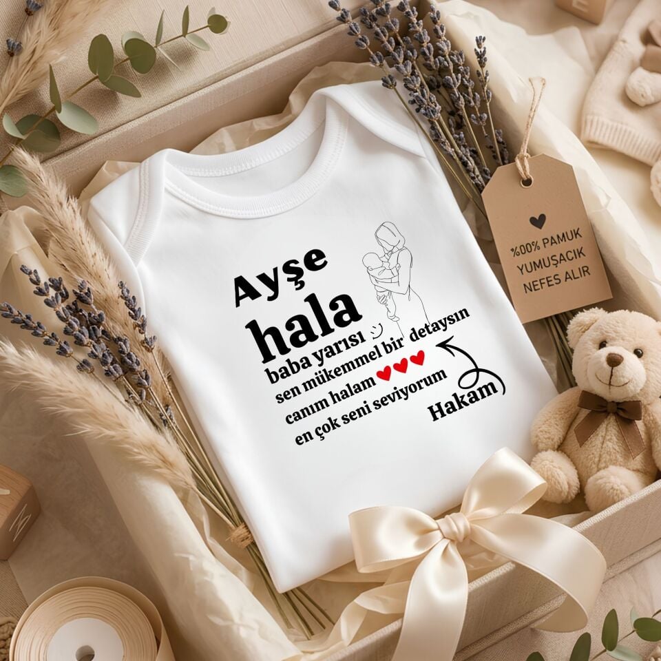 Kişiye Özel İsimli Bebek Zıbını – Hala Baba Yarısı Duygusal Pamuklu Bebek Body