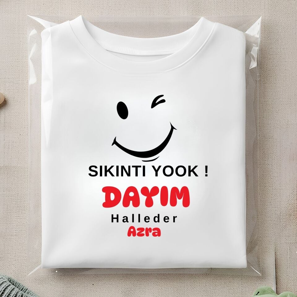 Kişiye Özel İsimli Çocuk Tişörtü – Sıkıntı Yok Dayım Halleder Esprili Pamuklu Çocuk Tişört