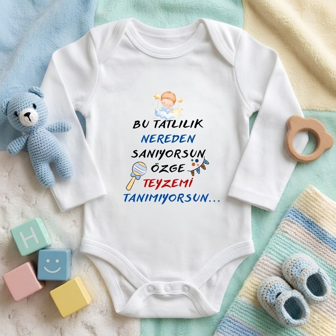 Kişiye Özel İsim ''Bu Tatlılık Nereden Sanıyorsun'' Bebek Zıbını