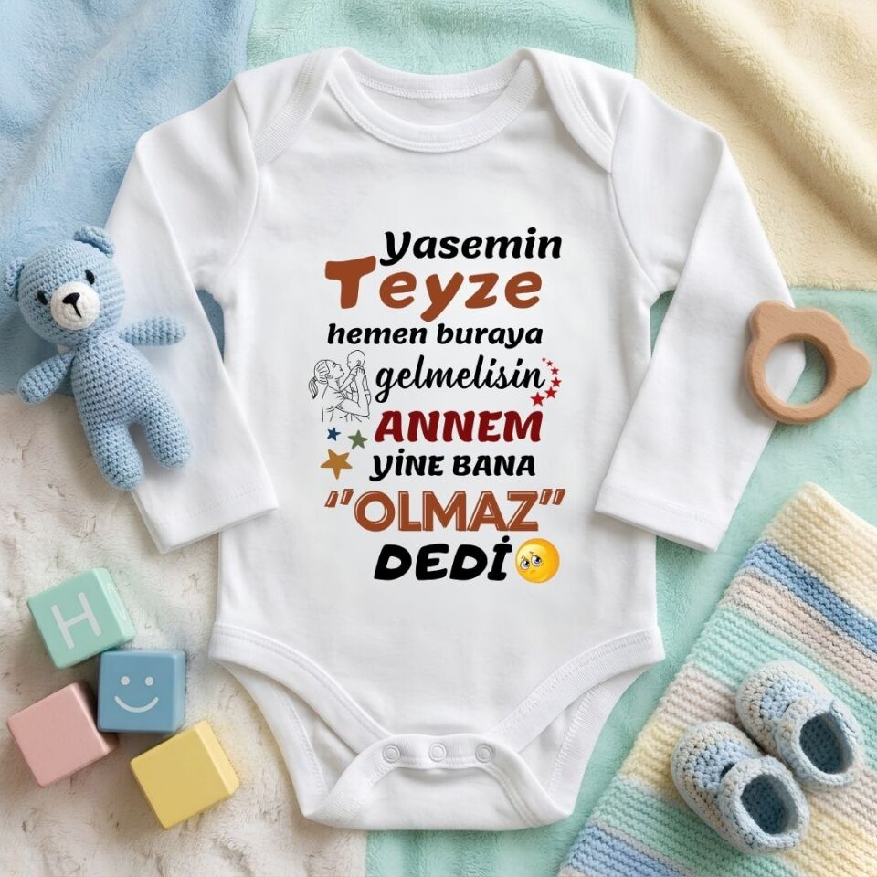 Kişiye Özel İsim ve Unvan Baskılı ''Annem Yine Bana Olmaz Dedi'' Bebek Zıbını