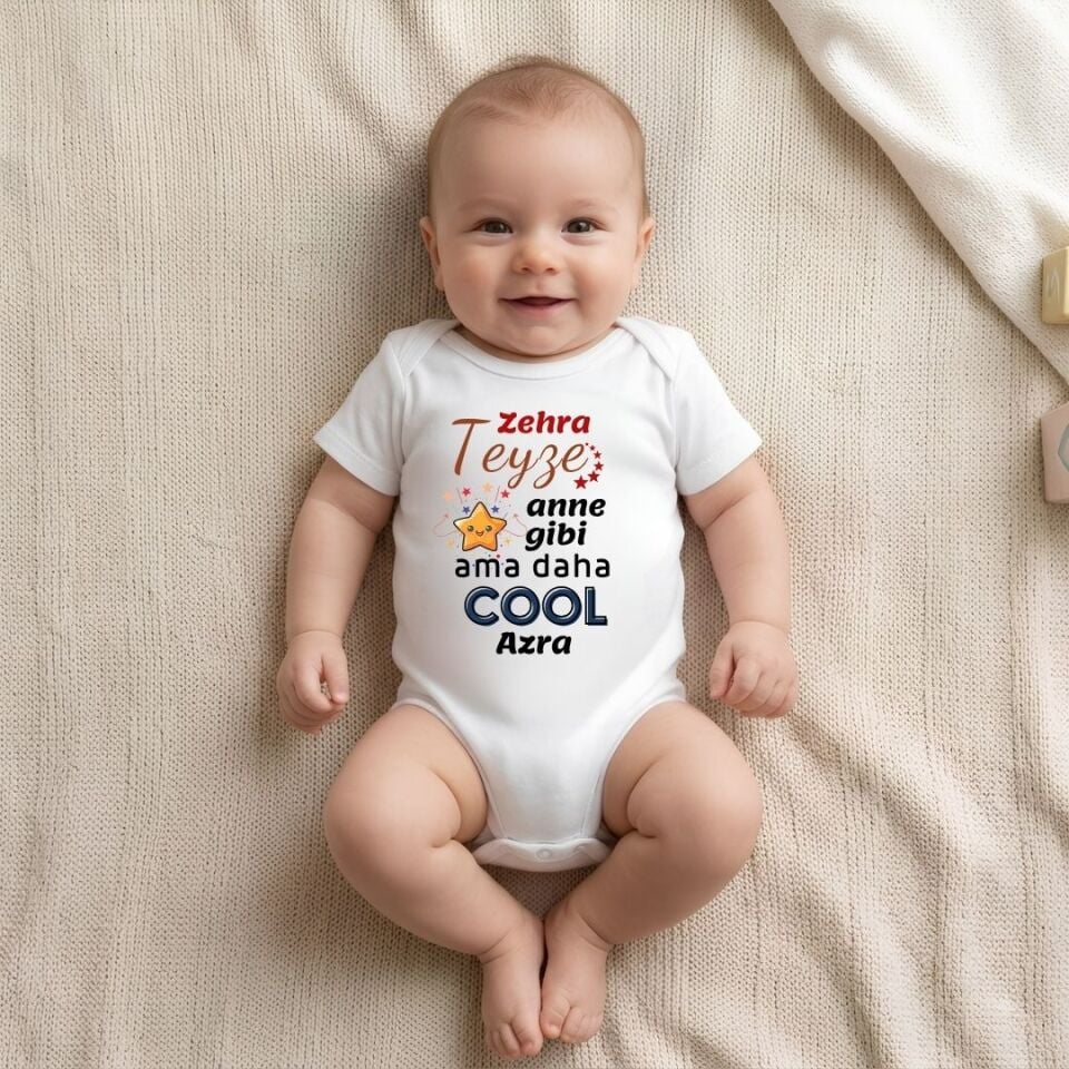 Kişiye Özel İsim Baskılı ''Teyze Anne Gibi Ama Daha Cool'' Bebek Zıbını