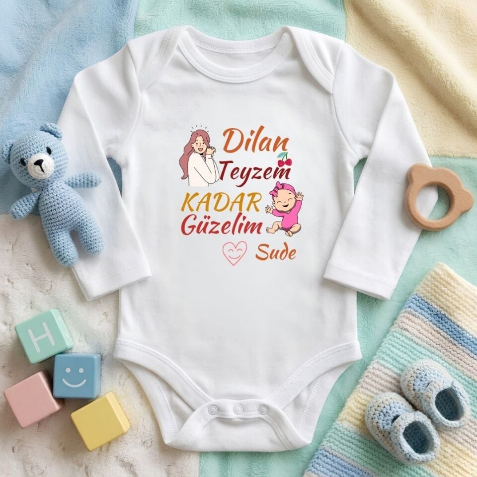Kişiye Özel İsimli Bebek Zıbını – ''Halam / Teyzem Kadar Güzelim'' Baskılı Pamuklu Sevimli Bebek Zıbın