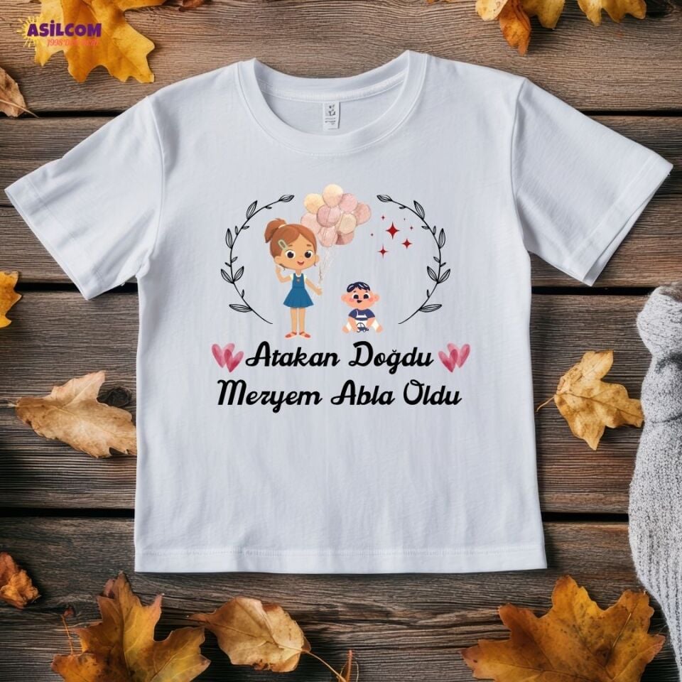 Kişiye Özel İsimli Çocuk Tişörtü – ''Abla Oldu'' Kardeş Doğum Müjdesi Baskılı Pamuklu Çocuk Tişört