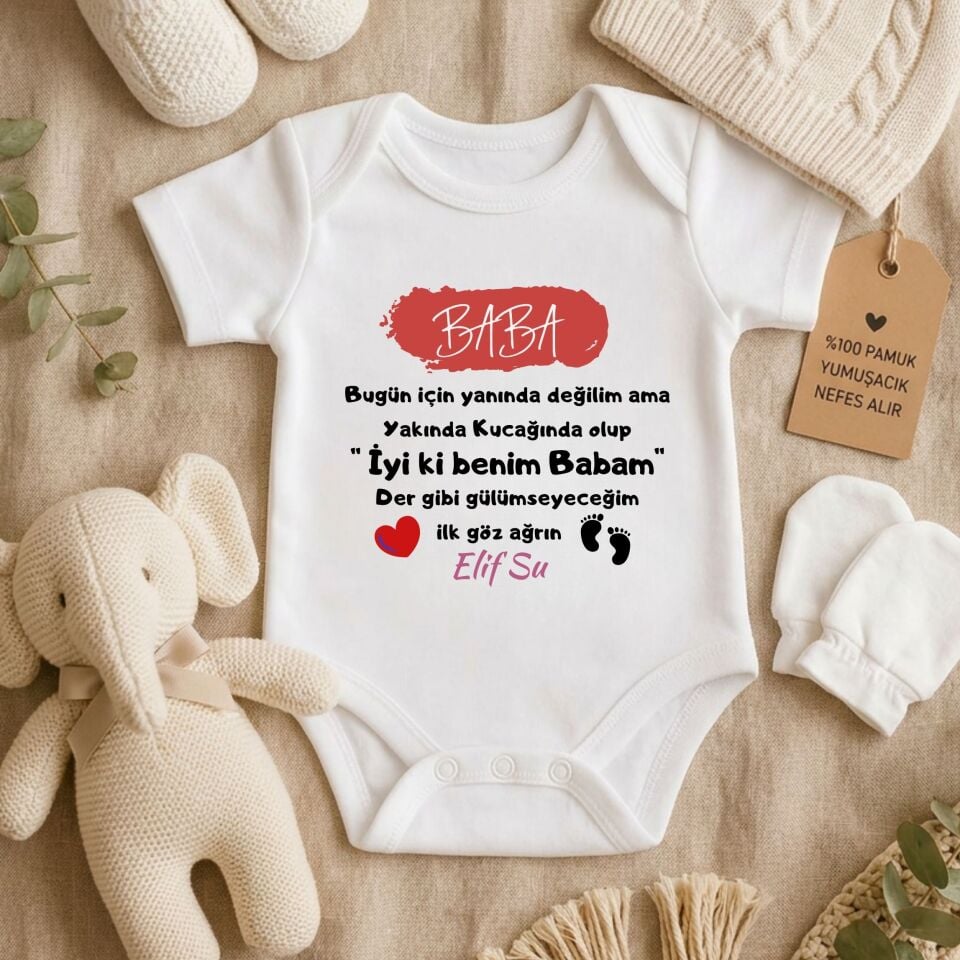 Kişiye Özel İsimli Bebek Zıbını – ''İyi Ki Benim Babam'' Baba Adayına Hamilelik Müjdesi Pamuklu Bebek Zıbın