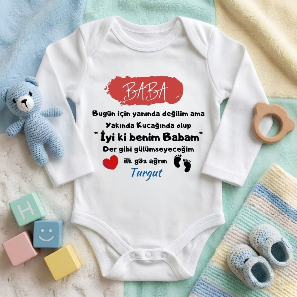Kişiye Özel İsimli Bebek Zıbını – ''İyi Ki Benim Babam'' Baba Adayına Hamilelik Müjdesi Pamuklu Bebek Zıbın