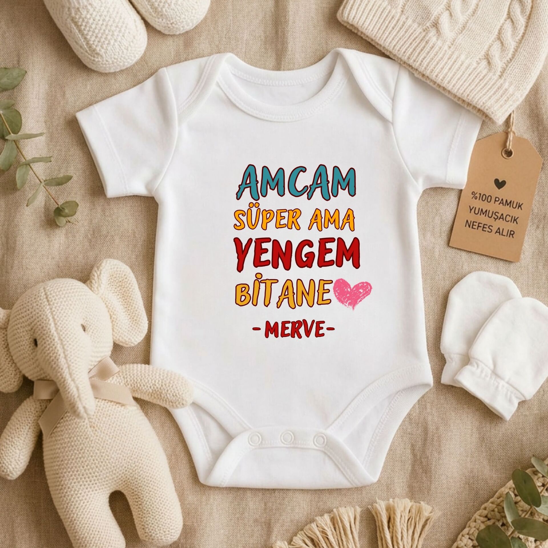 Kişiye Özel İsim Baskılı ''Amcam Süper Ama Yengem Bitane'' Bebek Zıbını – Eğlenceli Konsept Body