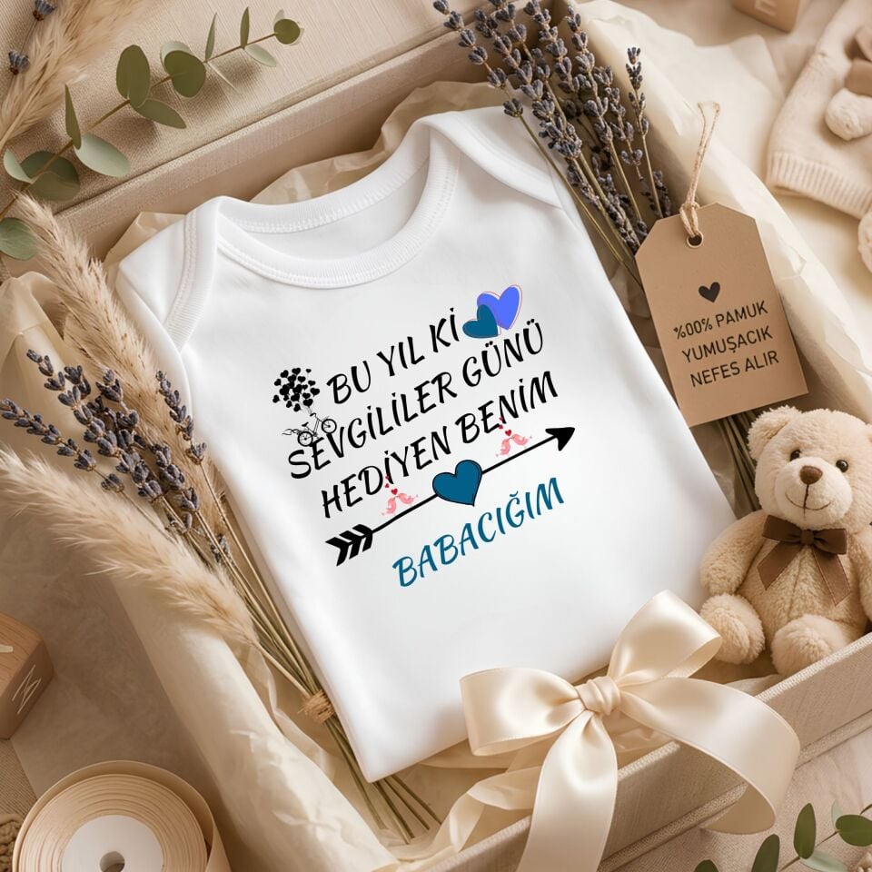 Sevgililer Günü Hediyesi Bebek Zıbını – ''Bu Yılki Sevgililer Günü Hediyen Benim Anneciğim / Babacığım'' Tasarımlı Pamuklu Zıbın