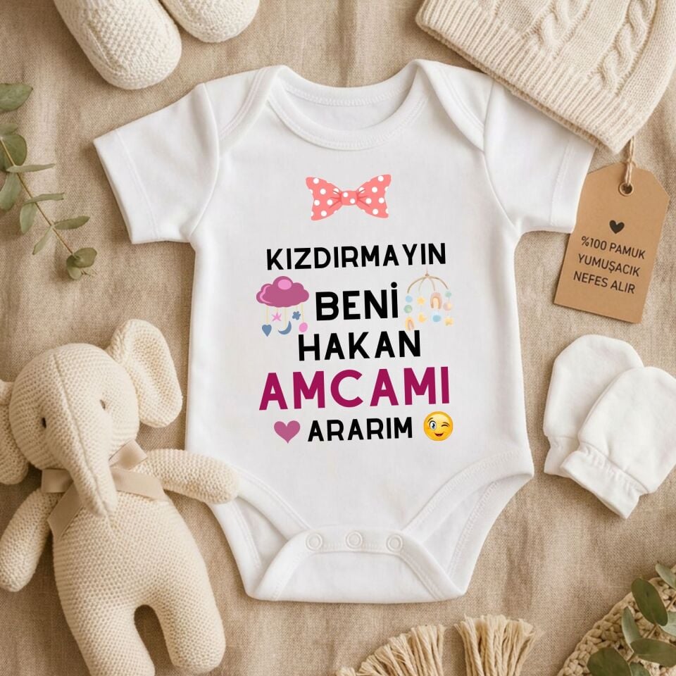 Kişiye Özel İsimli Bebek Zıbını – ''Kızdırmayın Beni Amcamı Ararım'' Esprili ve Sevimli Bebek Zıbını