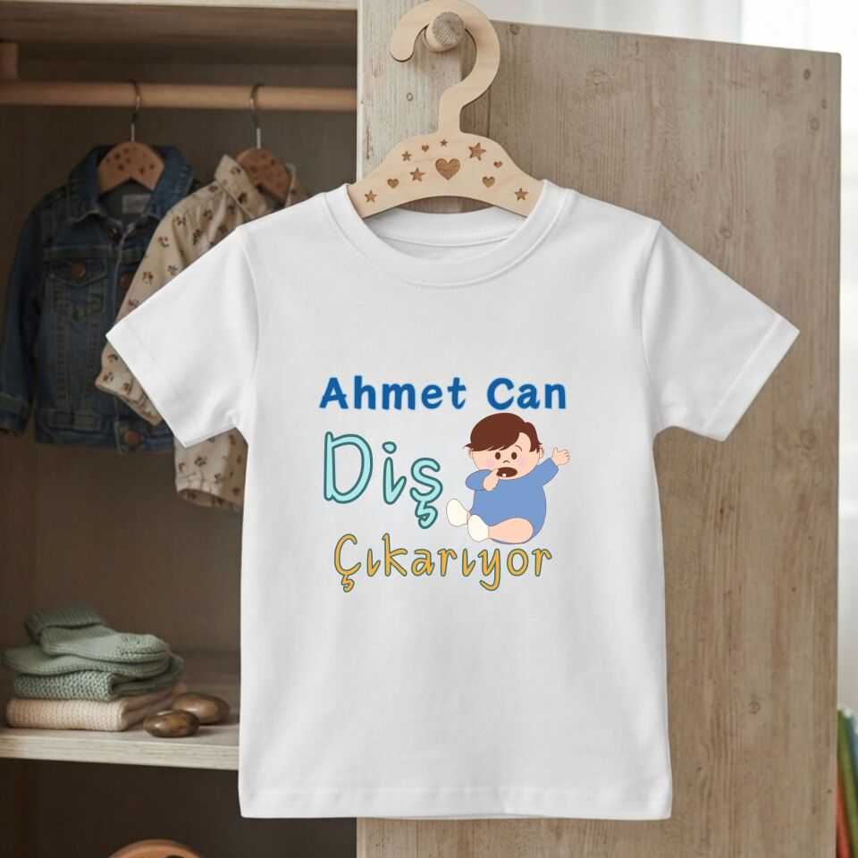 İsme Özel Diş Çıkarıyor Çocuk Tişört - Kız ve Erkek Çocuk Diş Hediği Hediyesi