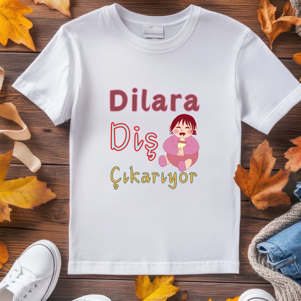 İsme Özel Diş Çıkarıyor Çocuk Tişört - Kız ve Erkek Çocuk Diş Hediği Hediyesi