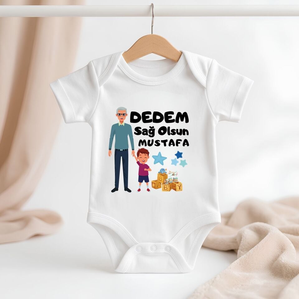 Dedem Sağ Olsun İsme Özel Bebek Zıbın- Kız ve Erkek Bebek Tasarımlı