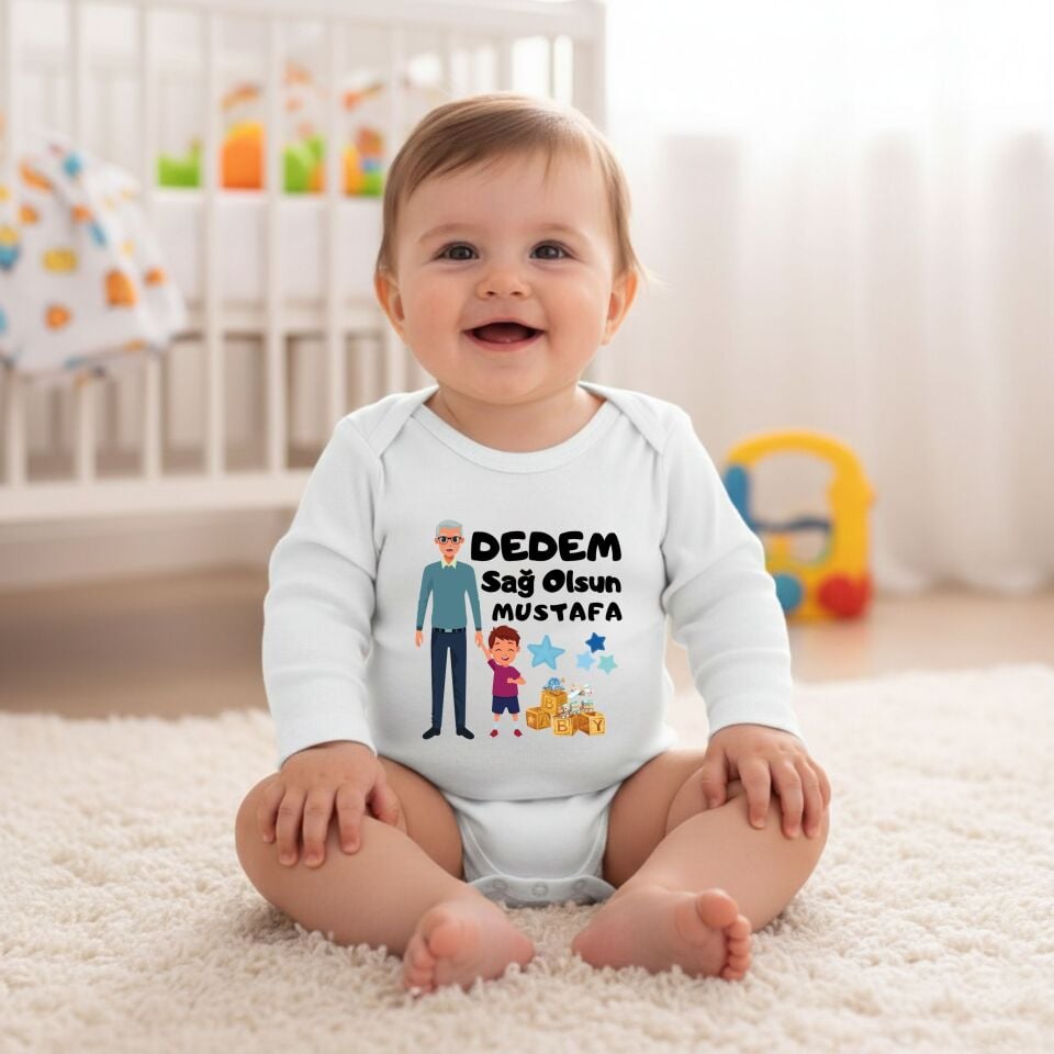 Dedem Sağ Olsun İsme Özel Bebek Zıbın- Kız ve Erkek Bebek Tasarımlı