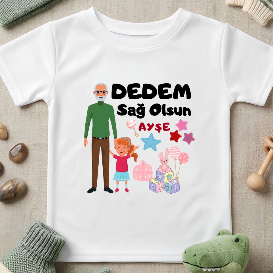 Kişiye Özel Çocuk Tişörtü - Dedem Sağ Olsun Tasarımlı %100 Pamuk