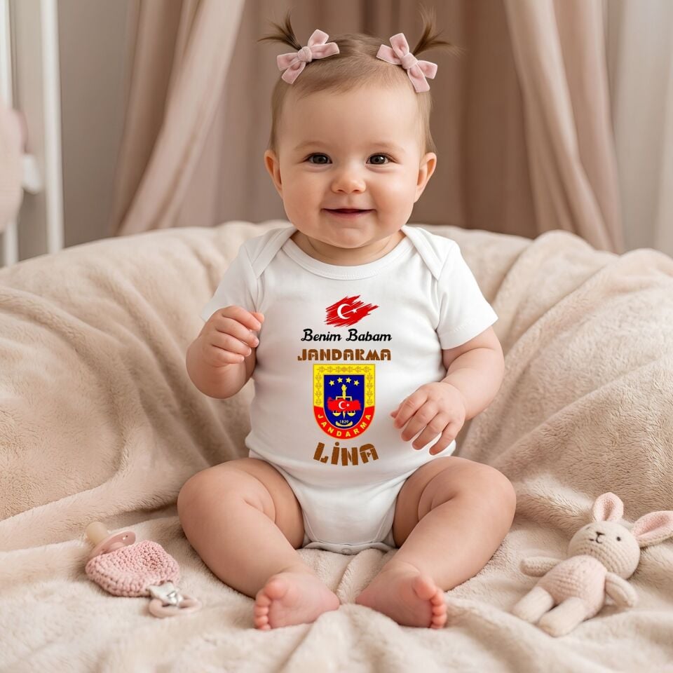 ''Benim Babam Jandarma'' Yazılı Kişiye Özel Bebek Zıbın - İsimli Bebek Body